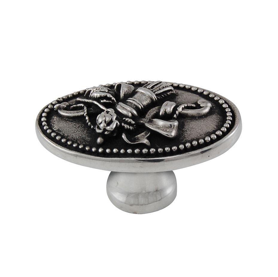 Vicenza Hardware Oval Knob with Small Base in Antique Silver