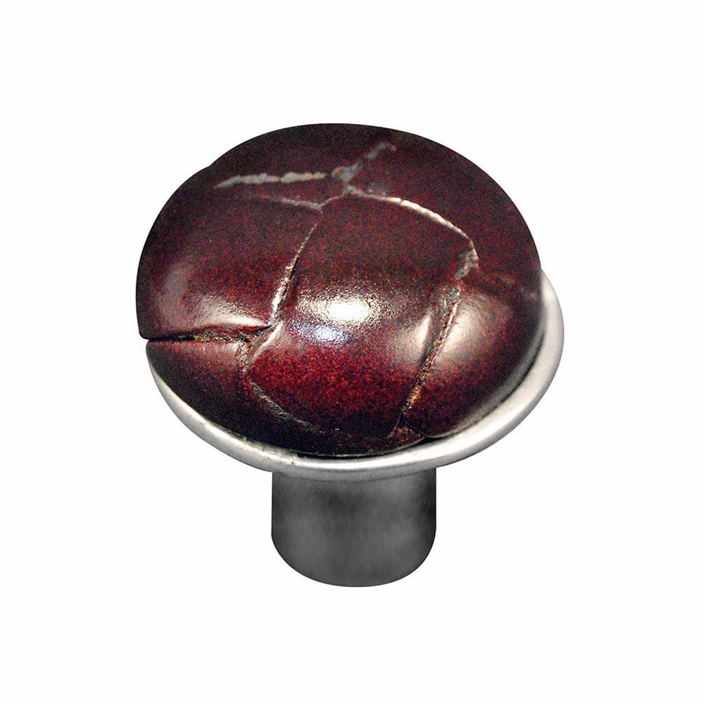 Vicenza Hardware 1" Button Knob with Leather Insert in Vintage Pewter with Cordovan Leather Insert