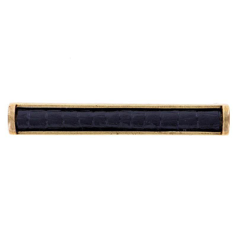 Vicenza Hardware 3" Centers Pull with Insert in Antique Brass with Black Leather Insert