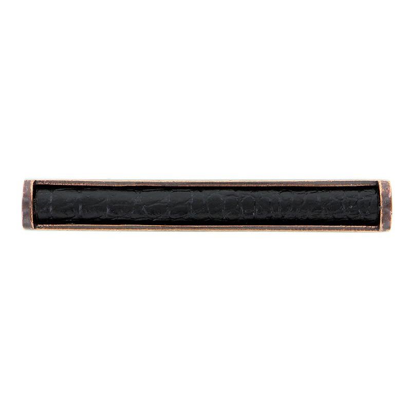 Vicenza Hardware 3" Centers Pull with Insert in Antique Copper with Black Leather Insert