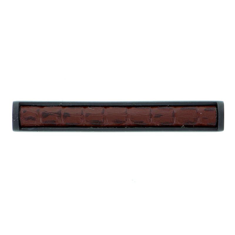 Vicenza Hardware 3" Centers Pull with Insert in Oil Rubbed Bronze with Brown Leather Insert