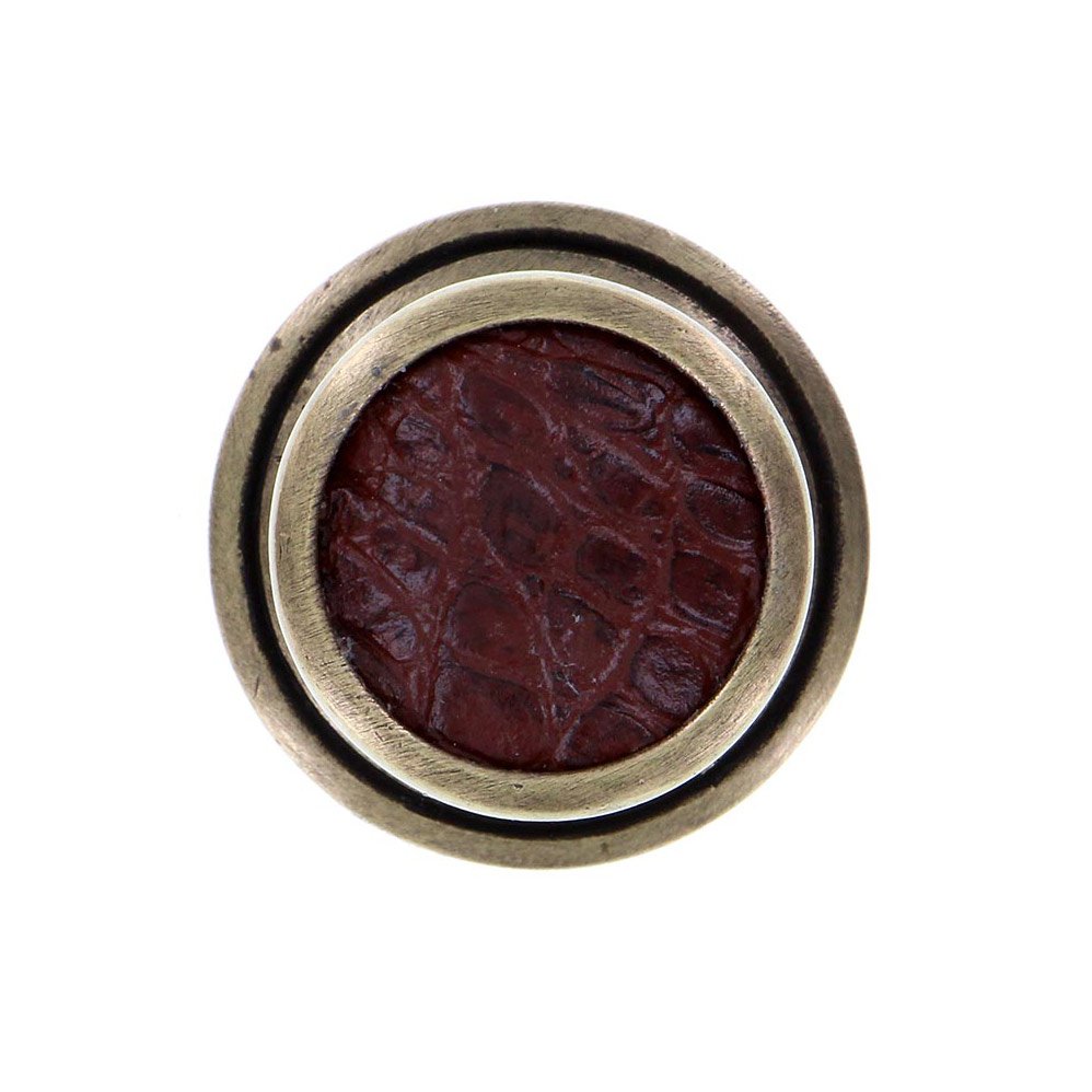 Vicenza Hardware 1 1/4" Knob with Insert in Antique Brass with Brown Leather Insert
