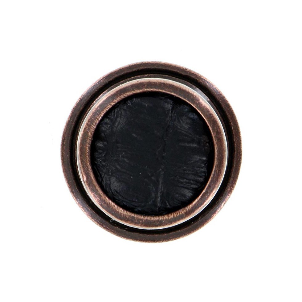 Vicenza Hardware 1 1/4" Knob with Insert in Antique Copper with Black Leather Insert