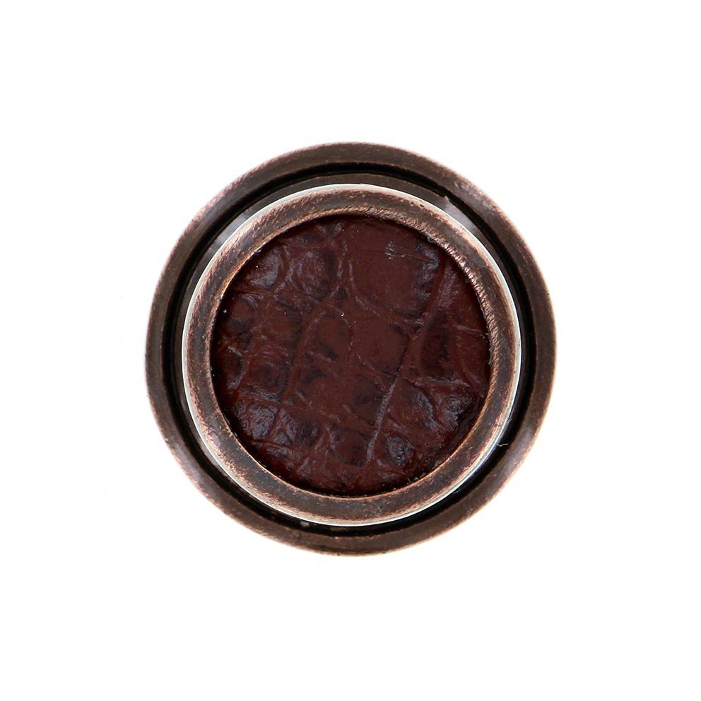 Vicenza Hardware 1 1/4" Knob with Insert in Antique Copper with Brown Leather Insert