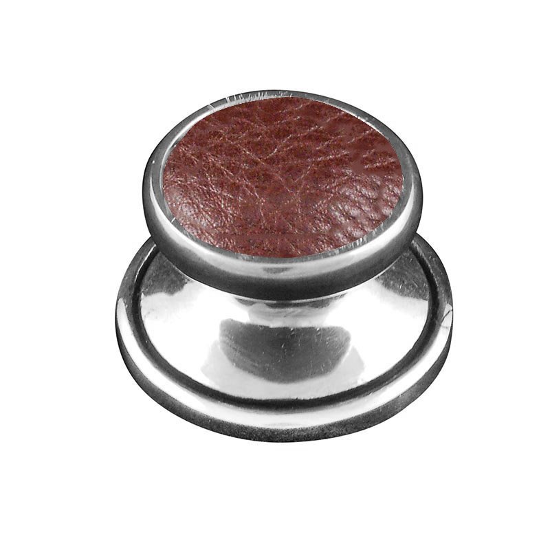 Vicenza Hardware 1 1/4" Knob with Insert in Antique Silver with Brown Leather Insert