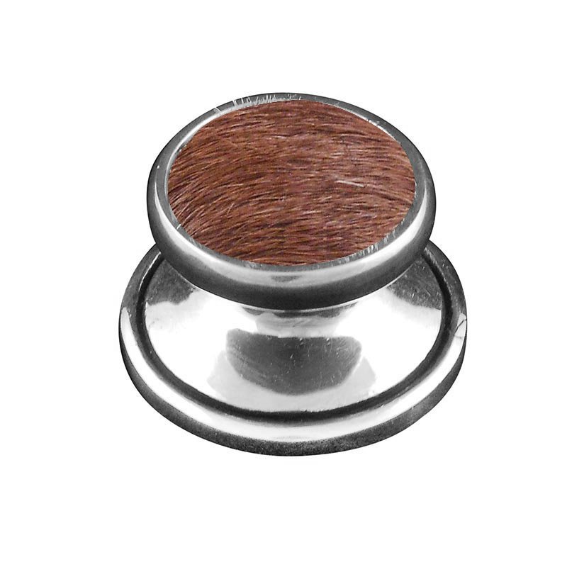 Vicenza Hardware 1 1/4" Knob with Insert in Antique Silver with Brown Fur Insert
