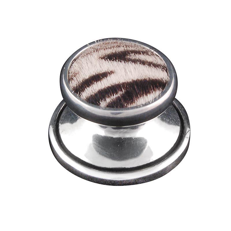 Vicenza Hardware 1 1/4" Knob with Insert in Antique Silver with Zebra Fur Insert