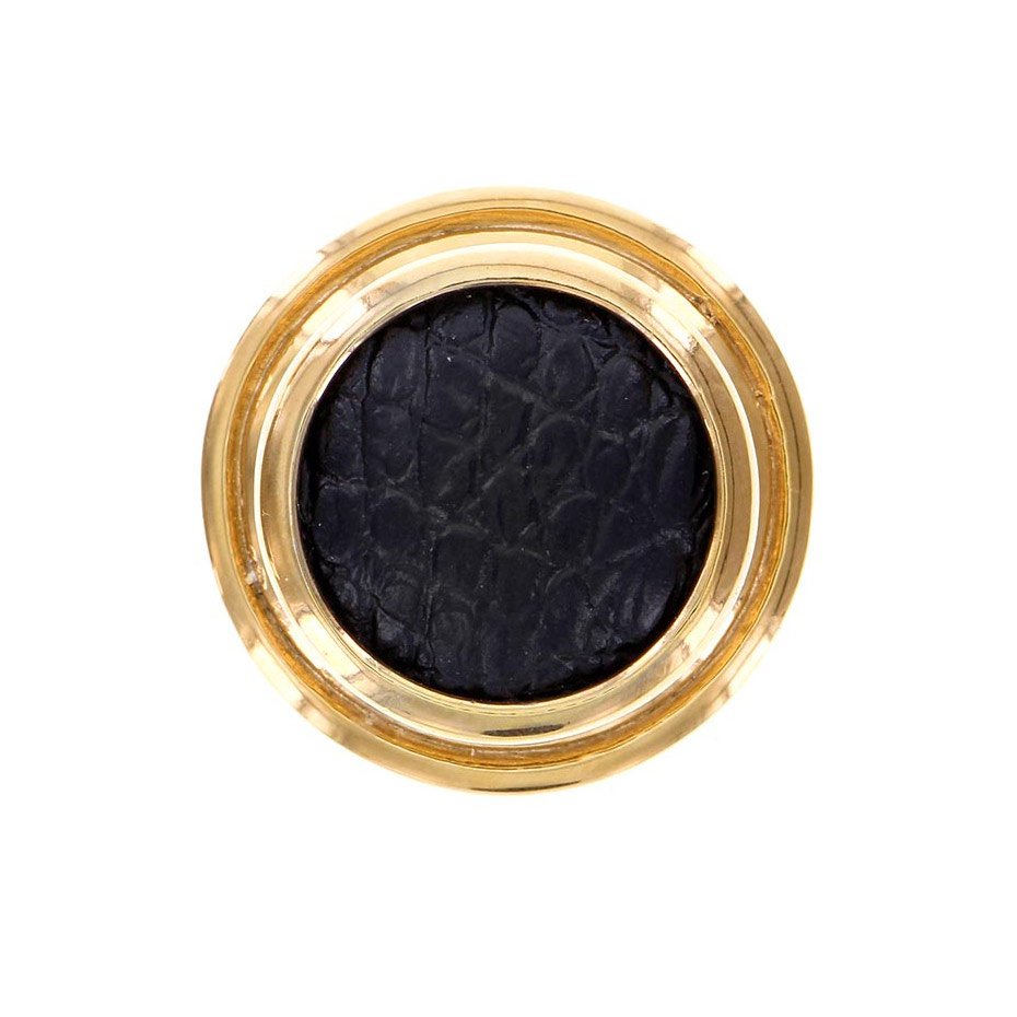 Vicenza Hardware 1 1/4" Knob with Insert in Polished Gold with Black Leather Insert