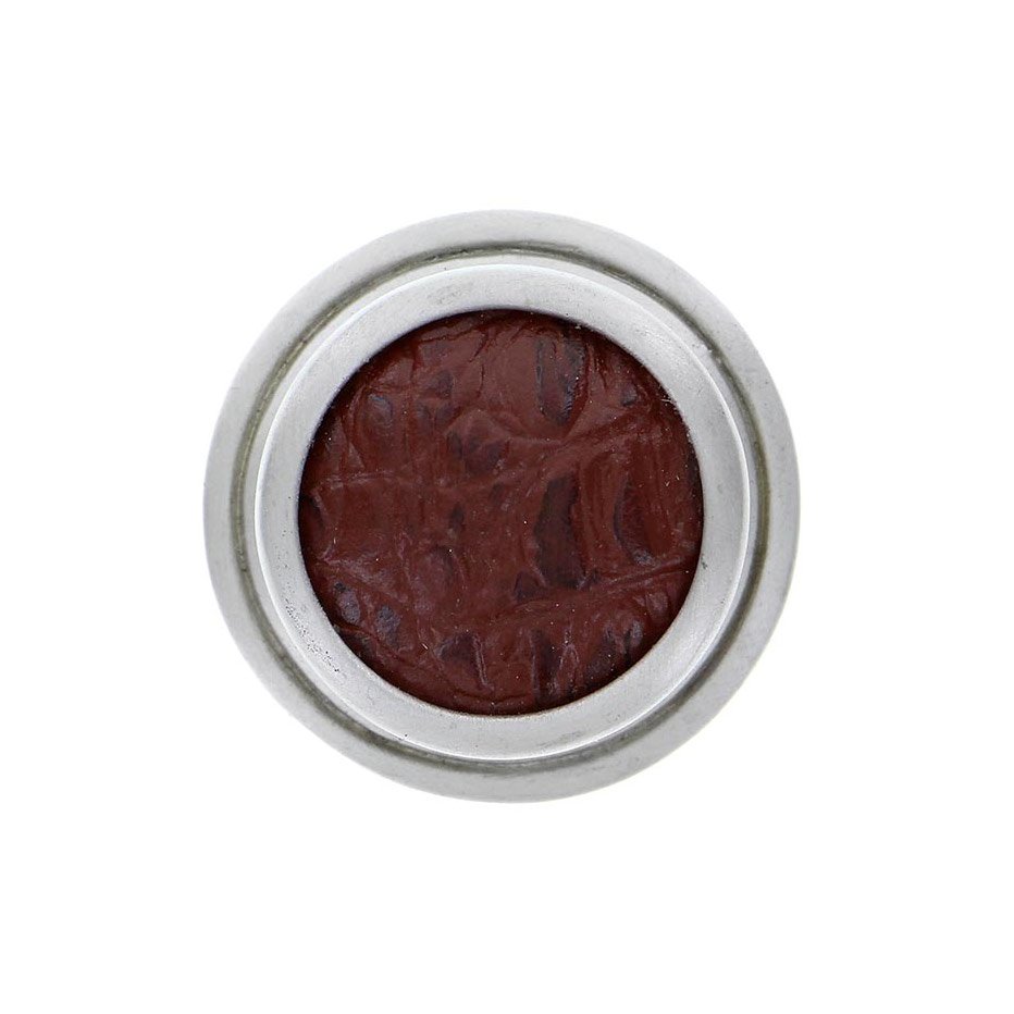 Vicenza Hardware 1 1/4" Knob with Insert in Satin Nickel with Brown Leather Insert
