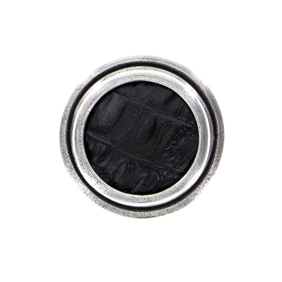 Vicenza Hardware 1 1/4" Knob with Insert in Vintage Pewter with Black Leather Insert