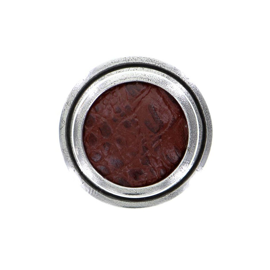 Vicenza Hardware 1 1/4" Knob with Insert in Vintage Pewter with Brown Leather Insert