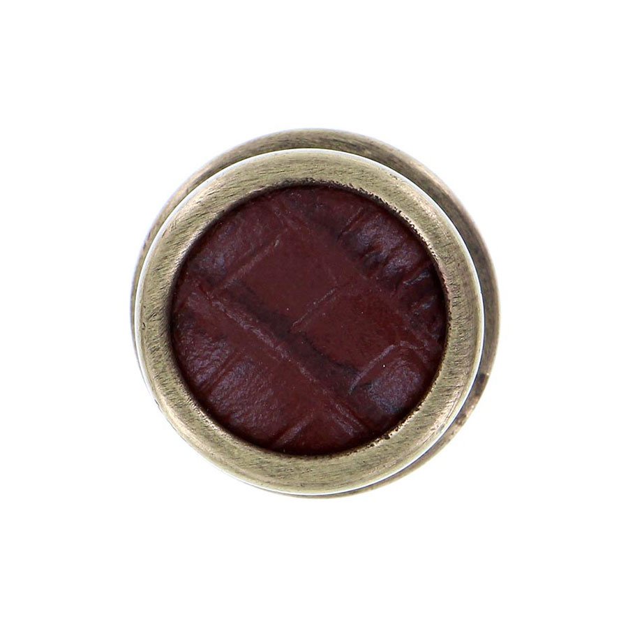 Vicenza Hardware 1" Knob with Insert in Antique Brass with Brown Leather Insert