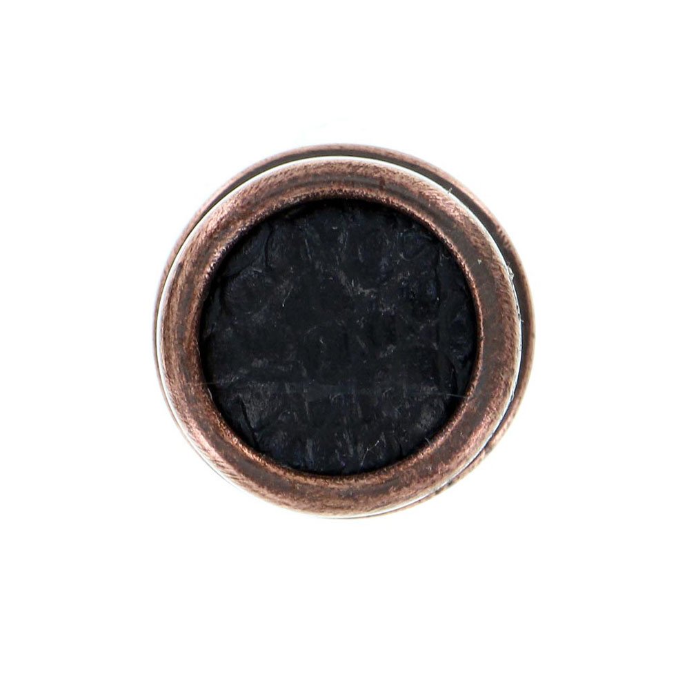 Vicenza Hardware 1" Knob with Insert in Antique Copper with Black Leather Insert