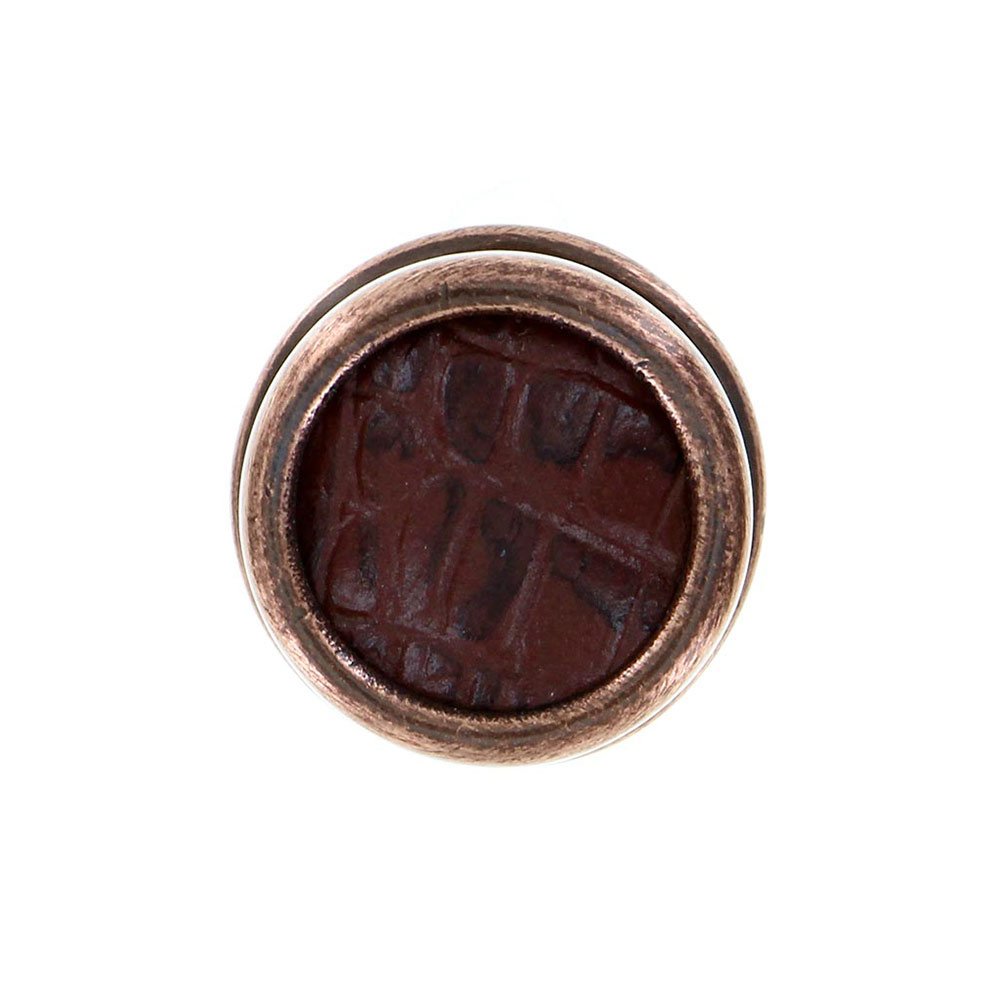 Vicenza Hardware 1" Knob with Insert in Antique Copper with Brown Leather Insert