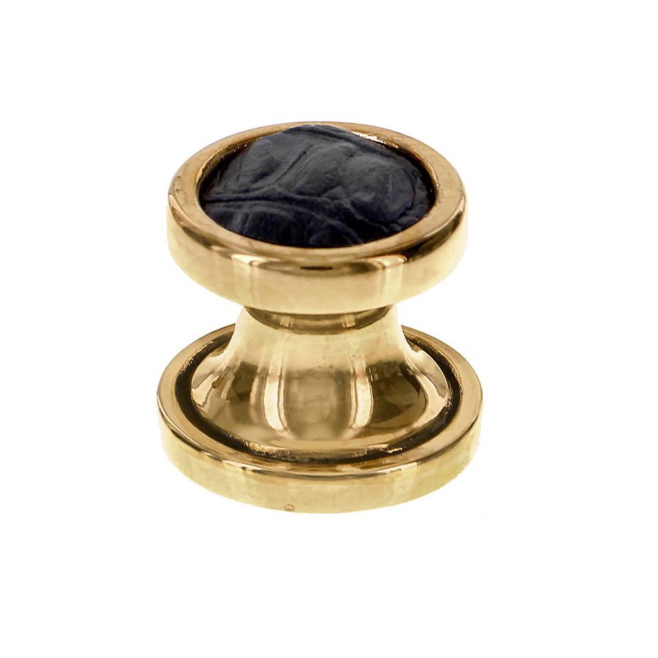 Vicenza Hardware 1" Knob with Insert in Antique Gold with Black Leather Insert