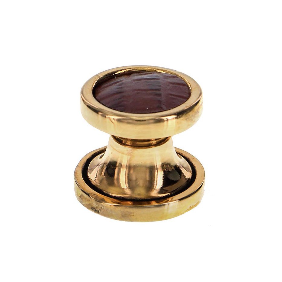 Vicenza Hardware 1" Knob with Insert in Antique Gold with Brown Leather Insert