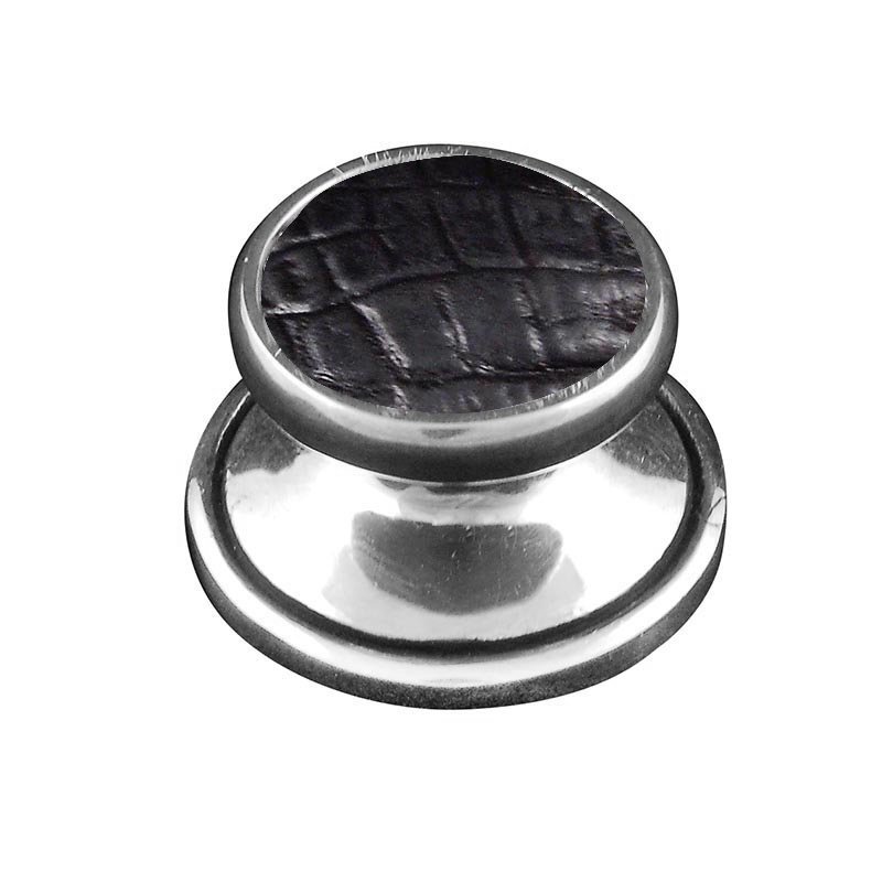 Vicenza Hardware 1" Knob with Insert in Antique Silver with Black Leather Insert