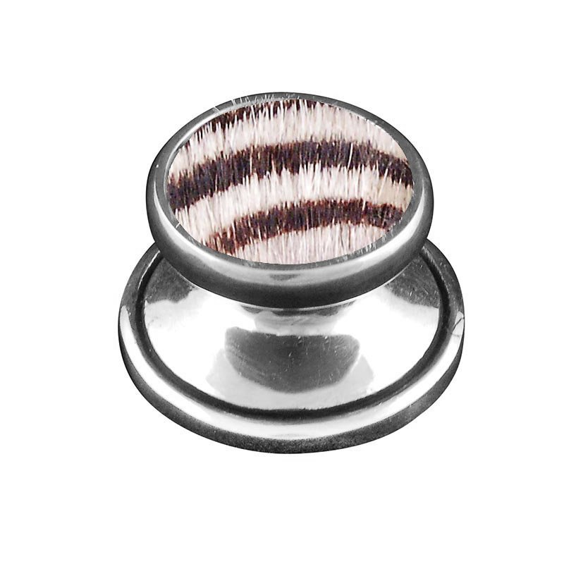 Vicenza Hardware 1" Knob with Insert in Antique Silver with Zebra Fur Insert
