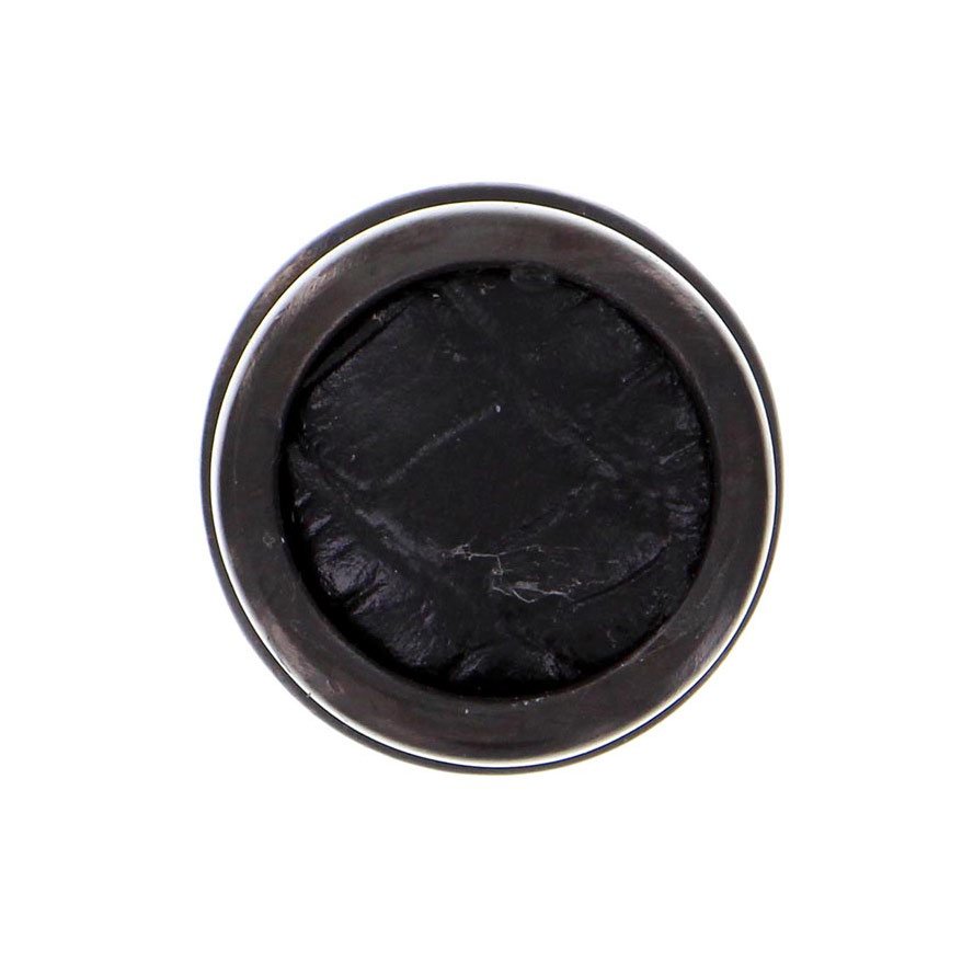 Vicenza Hardware 1" Knob with Insert in Oil Rubbed Bronze with Black Leather Insert