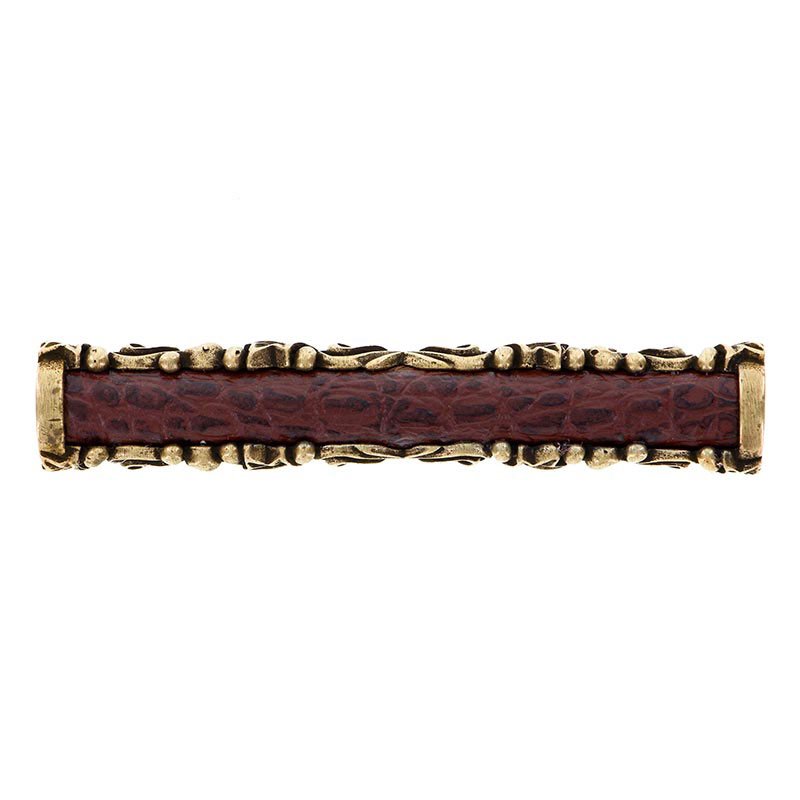 Vicenza Hardware 3" Centers Pull with Insert in Antique Brass with Brown Leather Insert