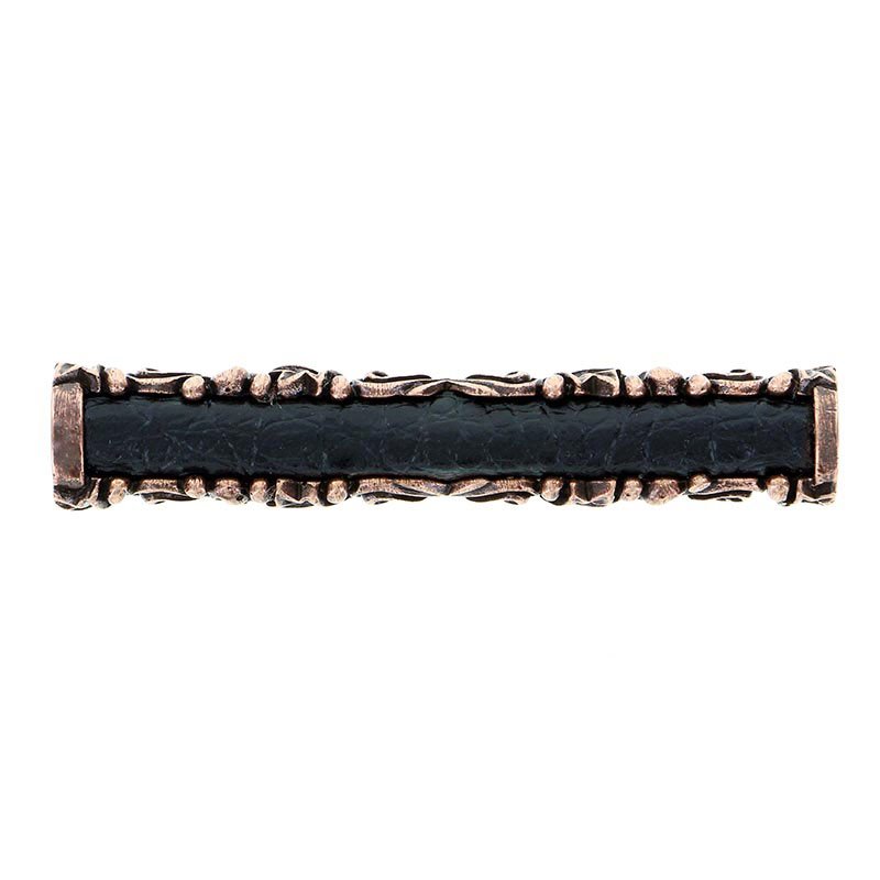Vicenza Hardware 3" Centers Pull with Insert in Antique Copper with Black Leather Insert