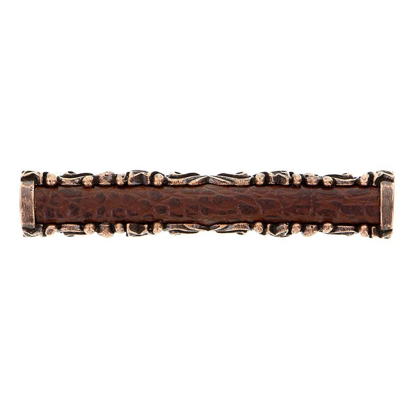 Vicenza Hardware 3" Centers Pull with Insert in Antique Copper with Brown Leather Insert