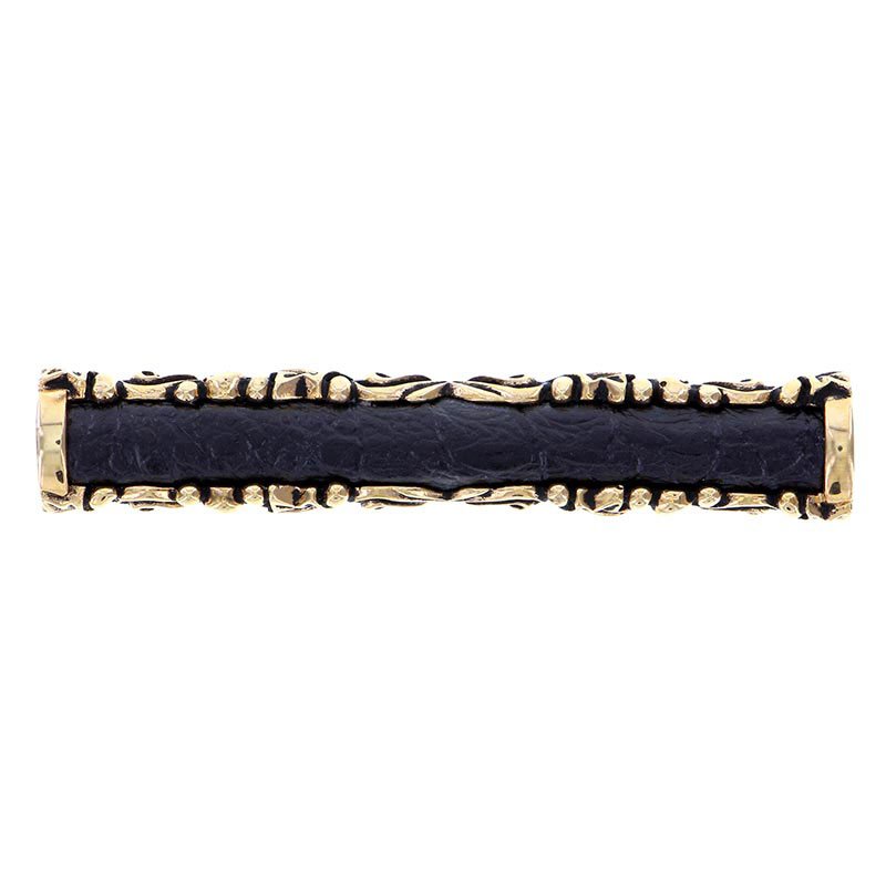 Vicenza Hardware 3" Centers Pull with Insert in Antique Gold with Black Leather Insert