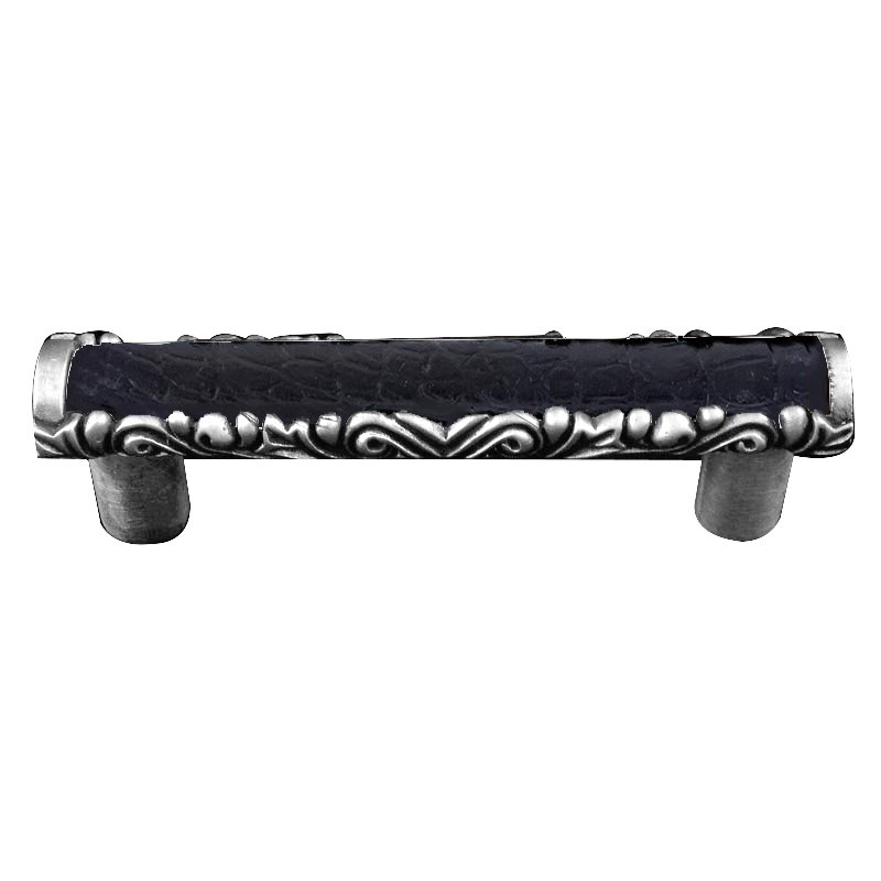 Vicenza Hardware 3" Centers Pull with Insert in Antique Silver with Black Leather Insert