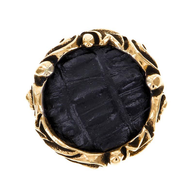 Vicenza Hardware 1 1/4" Knob with Insert in Antique Gold with Black Leather Insert