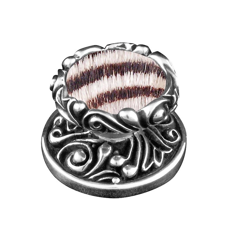 Vicenza Hardware 1 1/4" Knob with Insert in Antique Silver with Zebra Fur Insert