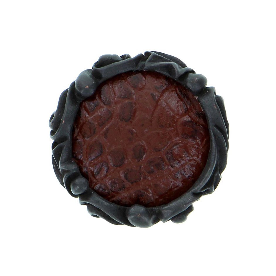 Vicenza Hardware 1 1/4" Knob with Insert in Oil Rubbed Bronze with Brown Leather Insert