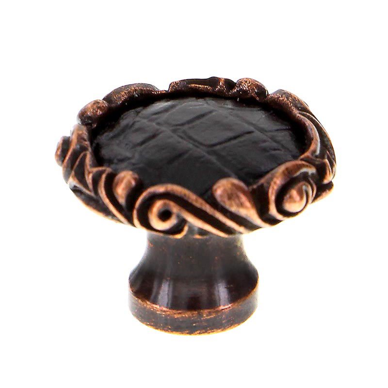 Vicenza Hardware 1 1/4" Knob with Small Base and Insert in Antique Copper with Black Leather Insert