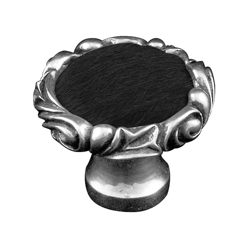 Vicenza Hardware 1 1/4" Knob with Small Base and Insert in Antique Silver with Black Fur Insert