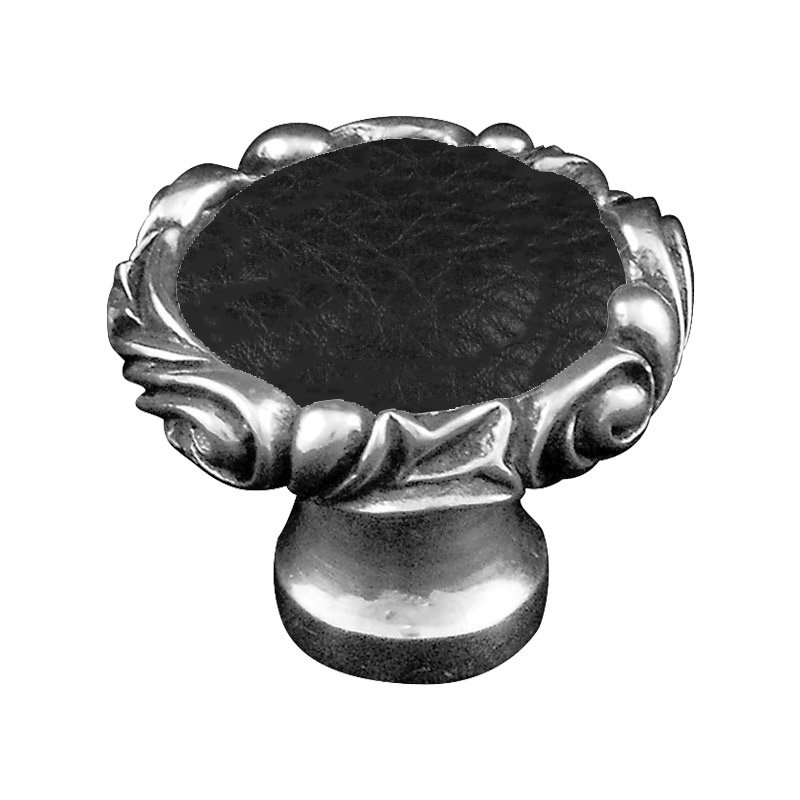 Vicenza Hardware 1 1/4" Knob with Small Base and Insert in Antique Silver with Black Leather Insert