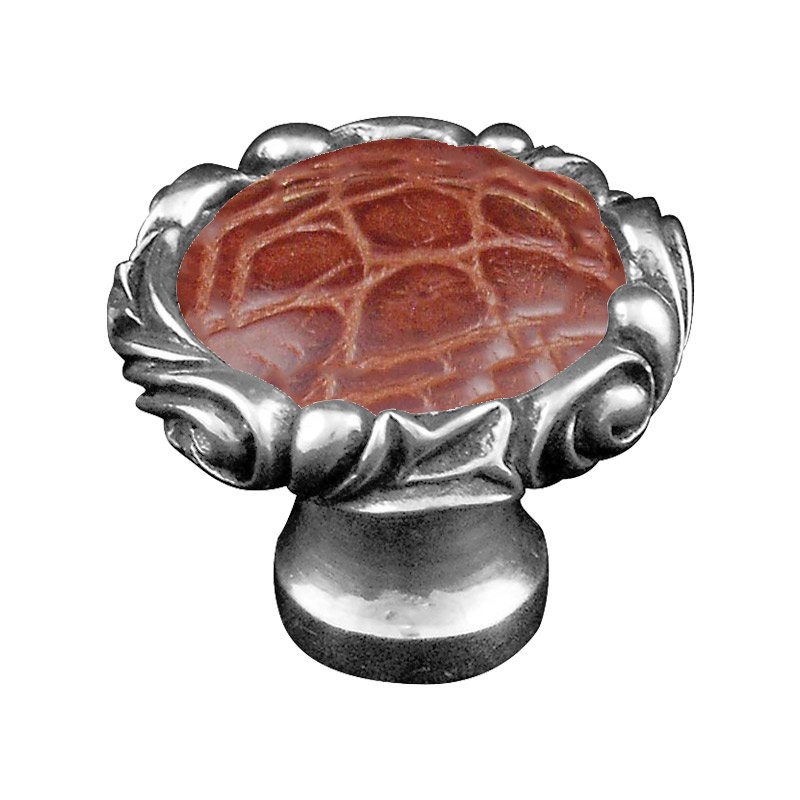 Vicenza Hardware 1 1/4" Knob with Small Base and Insert in Antique Silver with Pebble Leather Insert