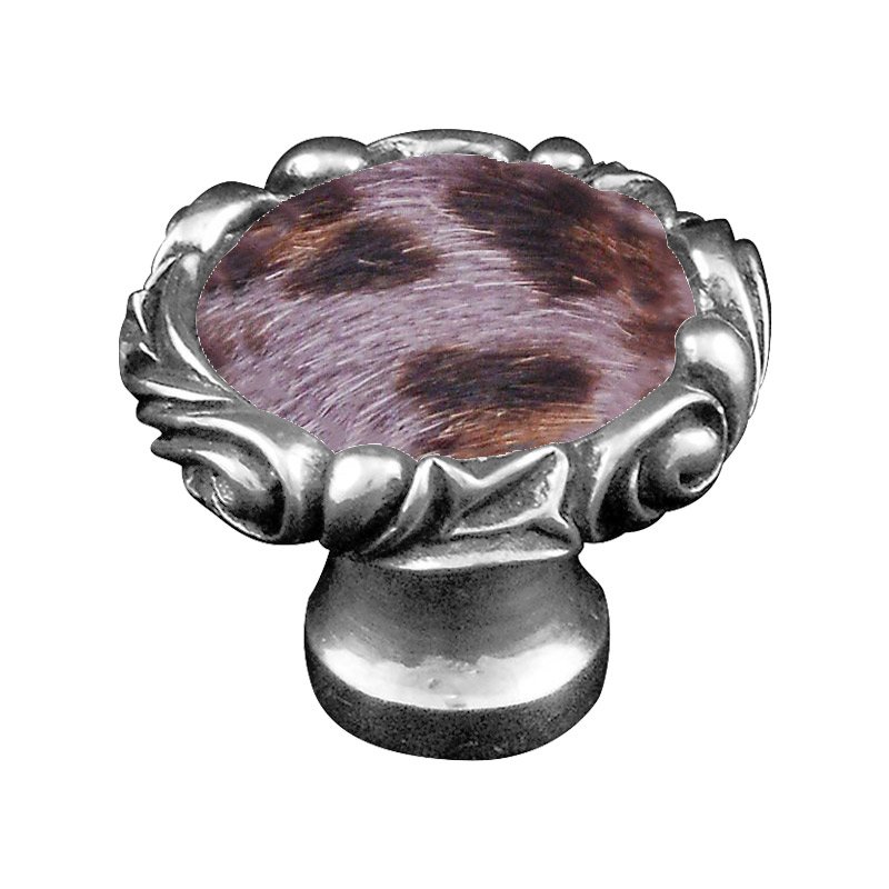 Vicenza Hardware 1 1/4" Knob with Small Base and Insert in Antique Silver with Gray Fur Insert