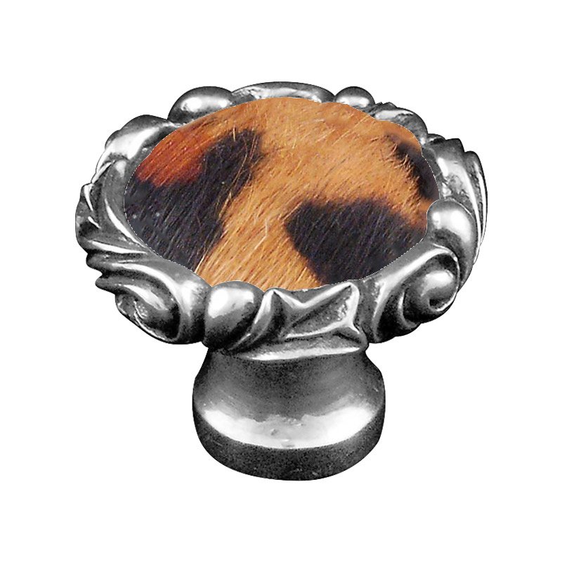 Vicenza Hardware 1 1/4" Knob with Small Base and Insert in Antique Silver with Jaguar Fur Insert