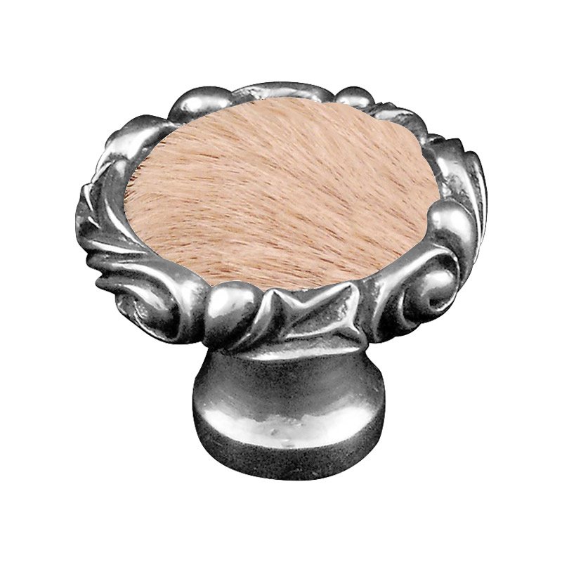 Vicenza Hardware 1 1/4" Knob with Small Base and Insert in Antique Silver with Tan Fur Insert