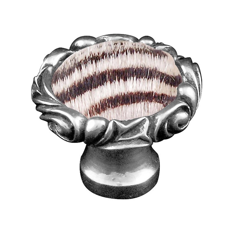Vicenza Hardware 1 1/4" Knob with Small Base and Insert in Antique Silver with Zebra Fur Insert