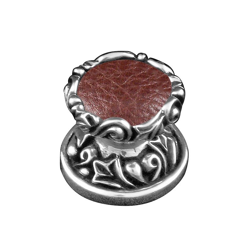 Vicenza Hardware 1" Knob with Insert in Antique Silver with Brown Leather Insert