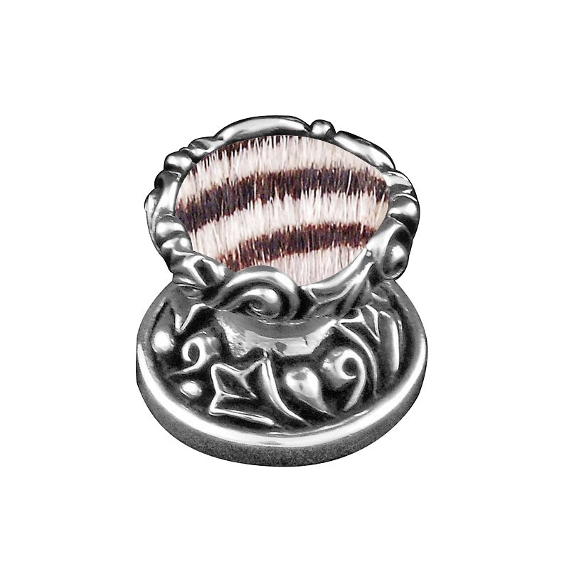 Vicenza Hardware 1" Knob with Insert in Antique Silver with Zebra Fur Insert