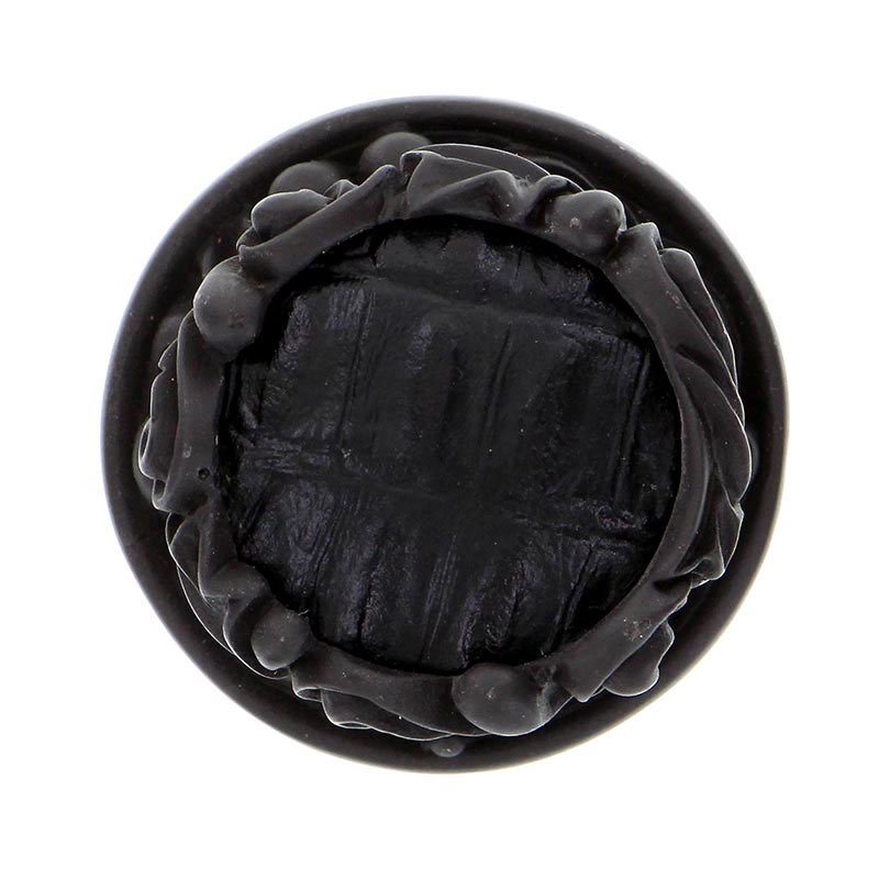 Vicenza Hardware 1" Knob with Insert in Oil Rubbed Bronze with Black Leather Insert