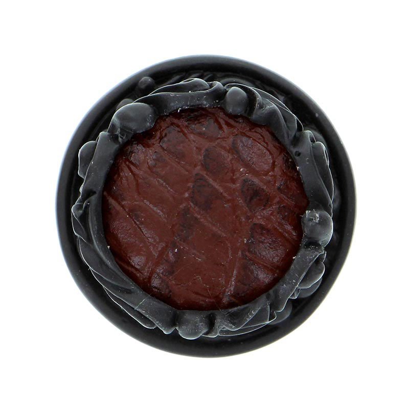 Vicenza Hardware 1" Knob with Insert in Oil Rubbed Bronze with Brown Leather Insert