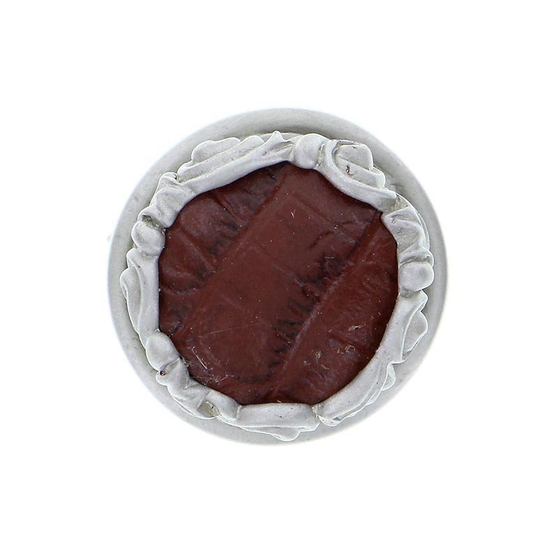 Vicenza Hardware 1" Knob with Insert in Satin Nickel with Brown Leather Insert