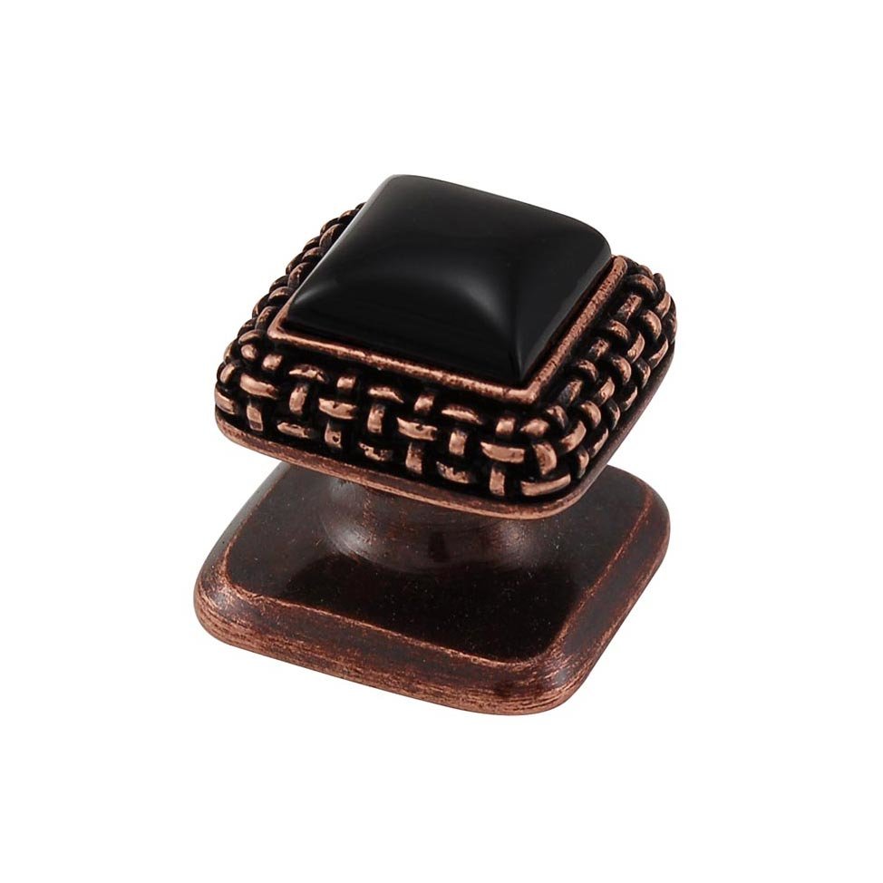 Vicenza Hardware Square Gem Stone Knob Design 5 in Antique Copper with Black Onyx Insert