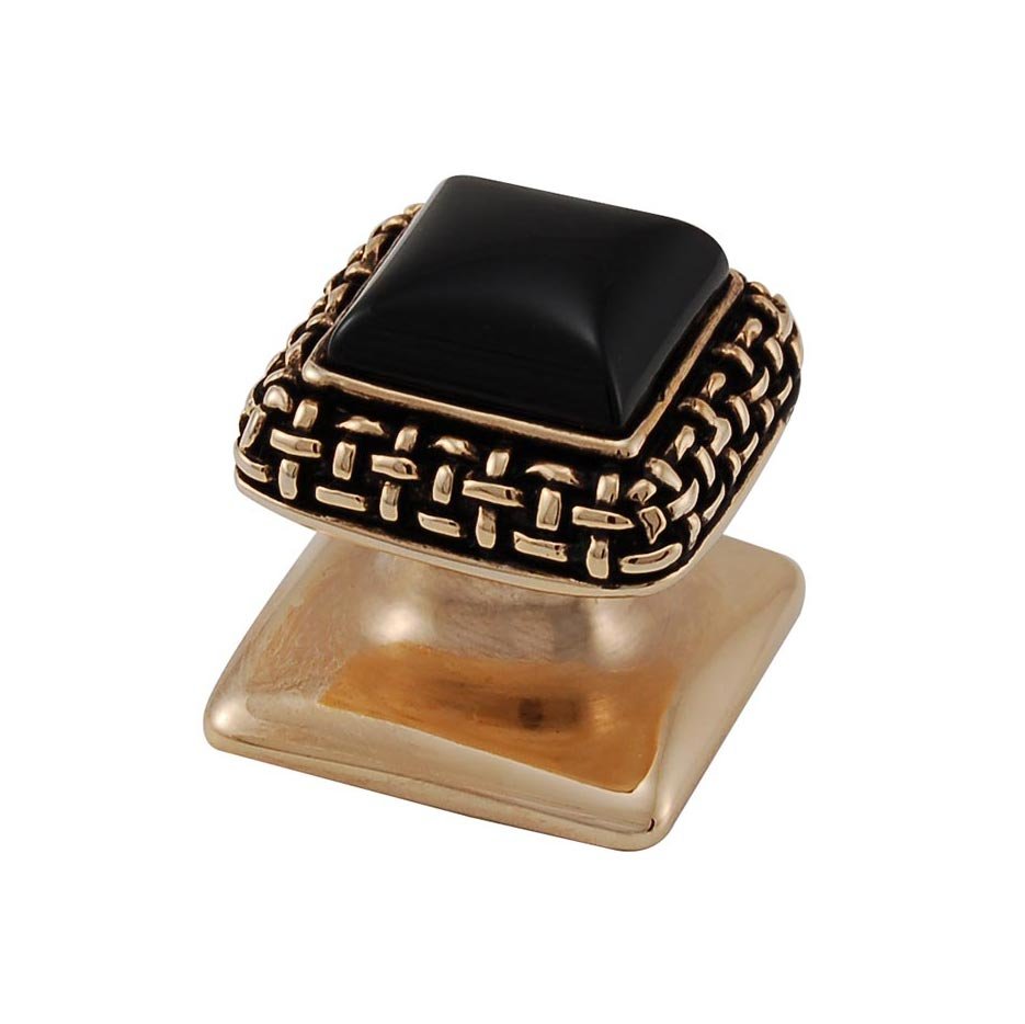 Vicenza Hardware Square Gem Stone Knob Design 5 in Antique Gold with Black Onyx Insert