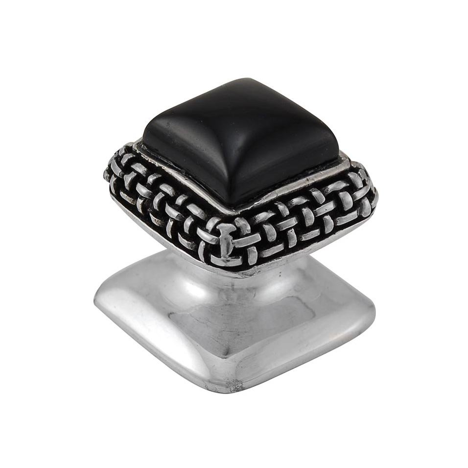 Vicenza Hardware Square Gem Stone Knob Design 5 in Antique Silver with Black Onyx Insert