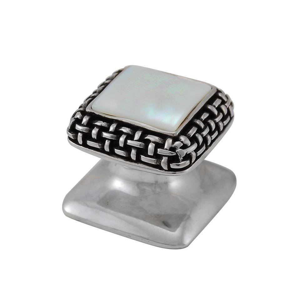 Vicenza Hardware Square Gem Stone Knob Design 5 in Antique Silver with White Mother Of Pearl Insert