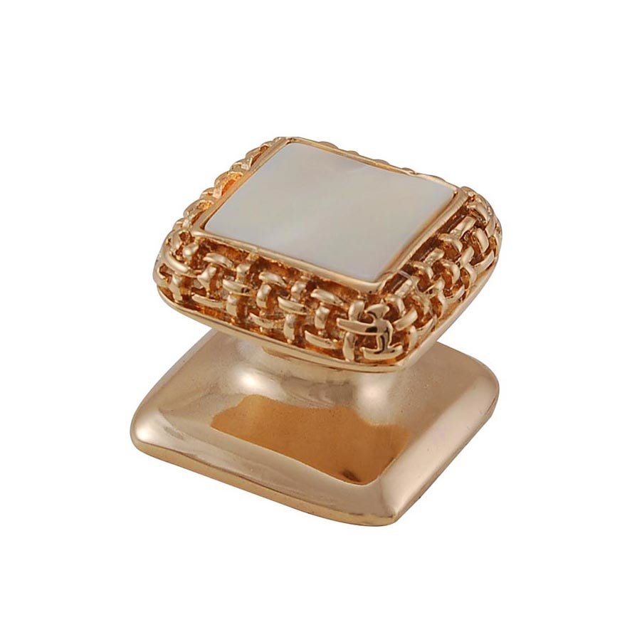 Vicenza Hardware Square Gem Stone Knob Design 5 in Polished Gold with White Mother Of Pearl Insert