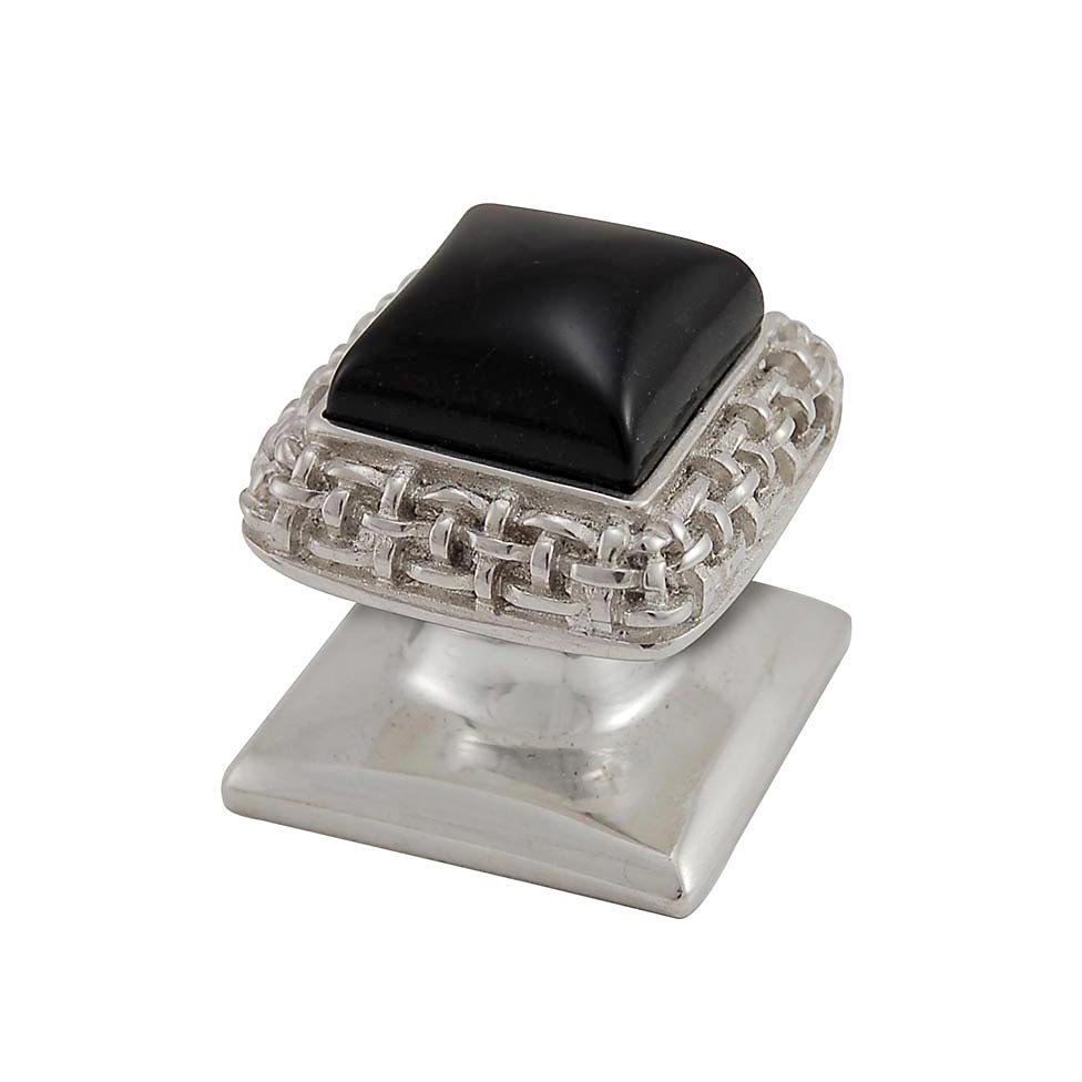 Vicenza Hardware Square Gem Stone Knob Design 5 in Polished Nickel with Black Onyx Insert